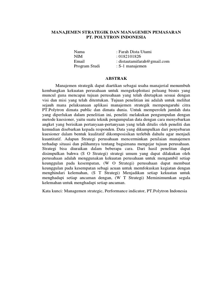 Contoh Karya Ilmiah Manajemen Universitas Terbuka Contoh