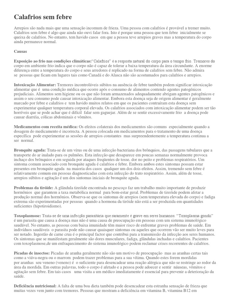 Causas de Calafrios sem Febre | PDF | Febre | Anemia