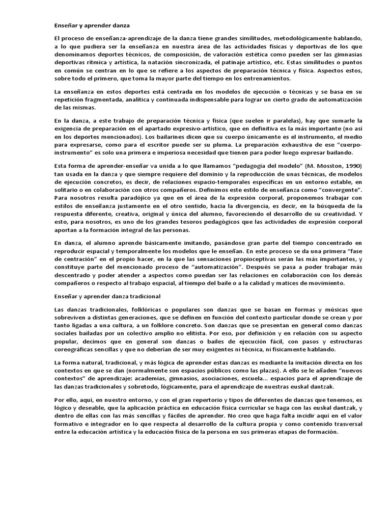 Enseñanza y aprendizaje de la danza | PDF | Bailes | Aprendizaje