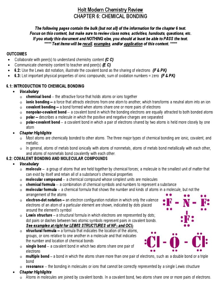 CHEMISTRY CHAPTER 6 REVIEW.docx Covalent Bond Ionic Bonding