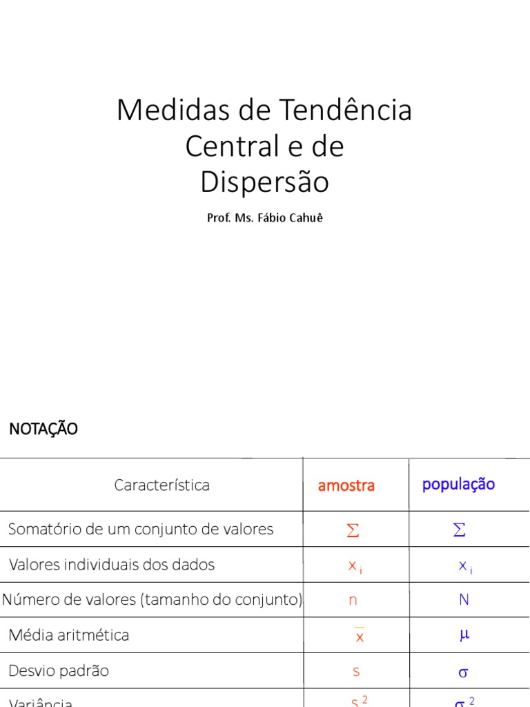 Medidas de Tendência Central e de Dispersão | PDF | Dispersão ...