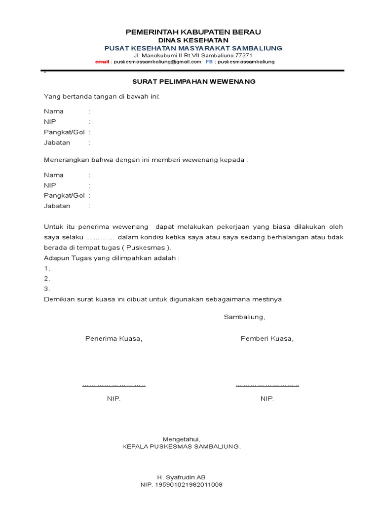 Surat Pelimpahan Wewenang