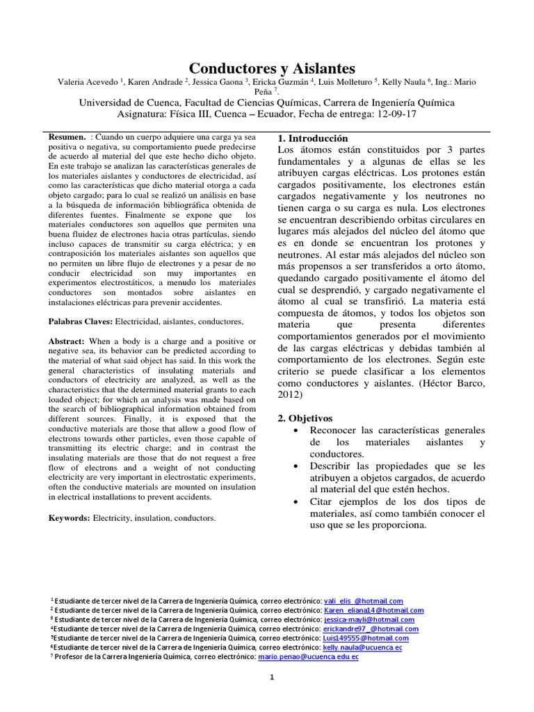 Aislantes y Conductores | PDF | Aislador (Electricidad) | Cobre