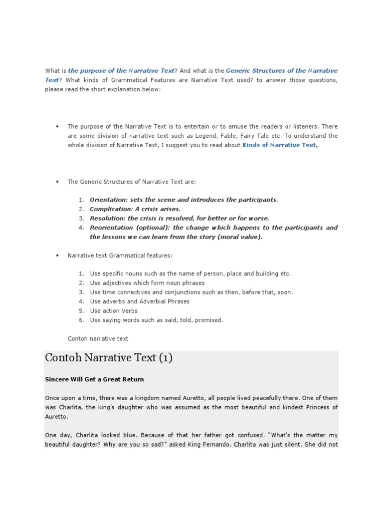 Contoh Narrative Teks Beserta Generic Structure Berbagai