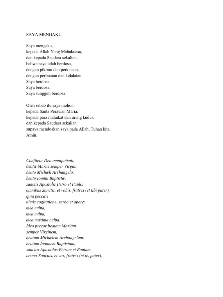 Doa Tobat Katolik Saya Mengaku