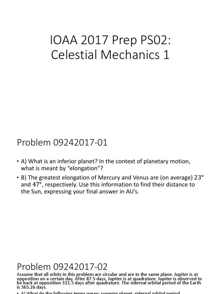 Ioaa 2017 Prep Ps02 | PDF | Orbit | Astronomical Unit