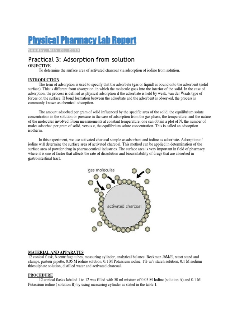 Physical Pharmacy Lab Report Adsorption Chemical Product Engineering