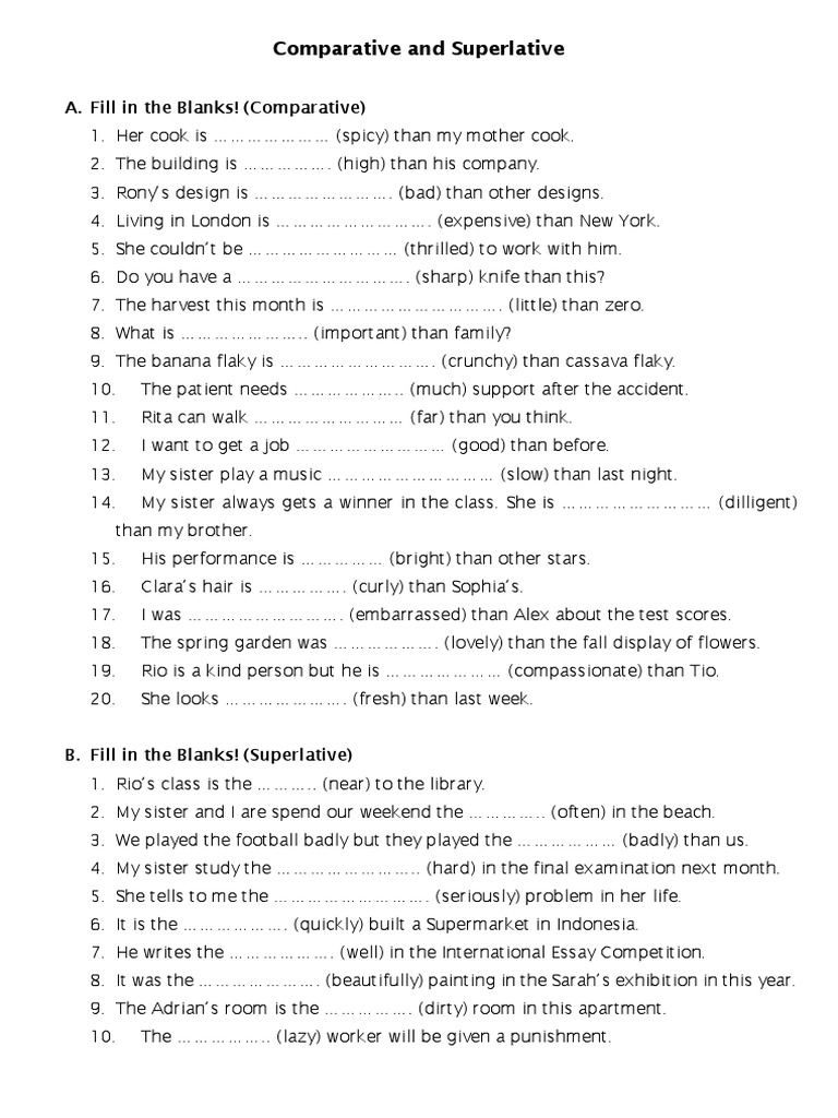 Comparative and Superlative Worksheet | PDF | Leisure