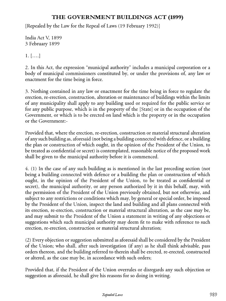 The Government Buildings Act (1899) : Repealed Laws | PDF | Repeal ...