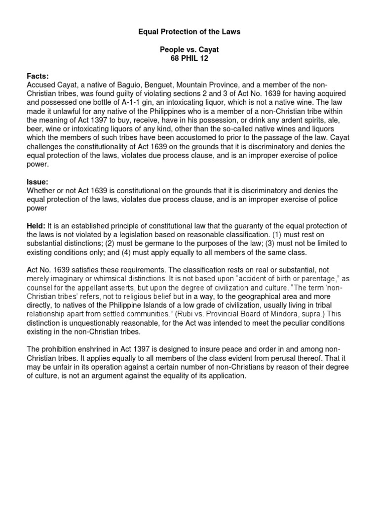 Equal Protection of The Laws PDF Equal Protection Clause United