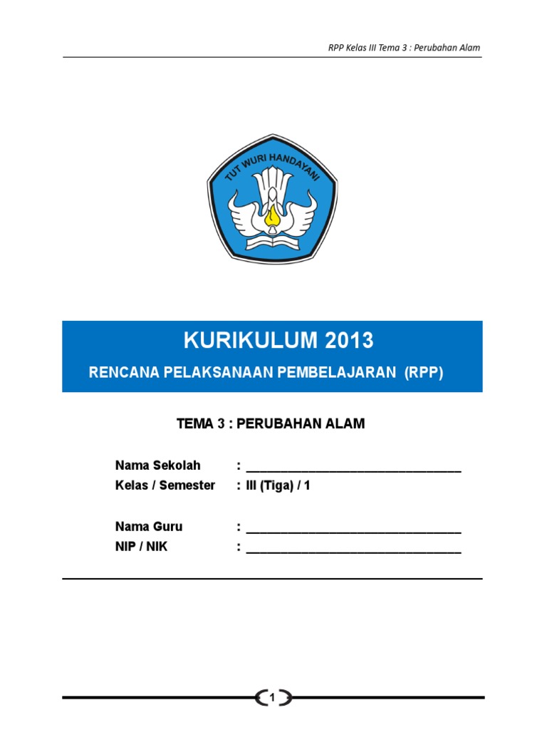 Rpp Kls 3 Tema 3 Perubahan Alam