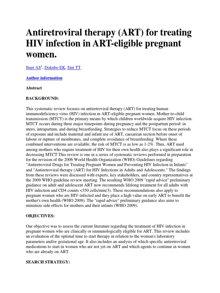 Antiretroviral Therapy (ART) For Treating HIV Infection in ART-eligible ...