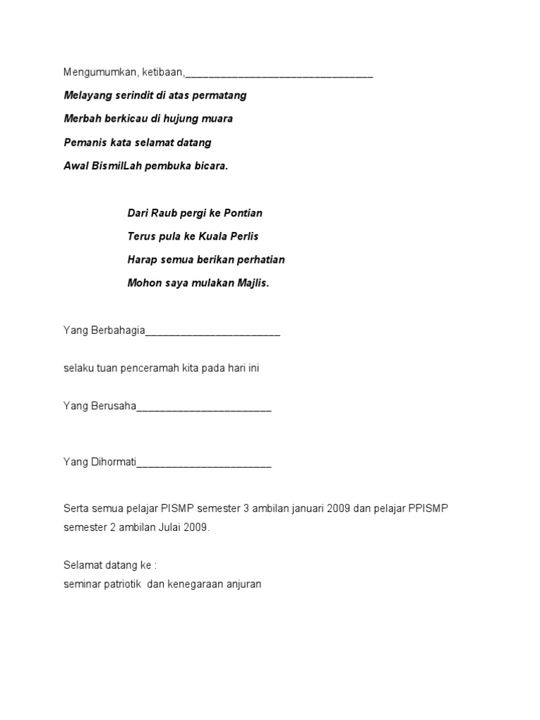 Contoh Teks Pengerusi Majlis PDF