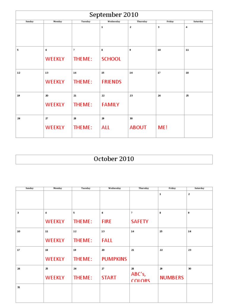 September 2010: Weekly Theme: School | PDF