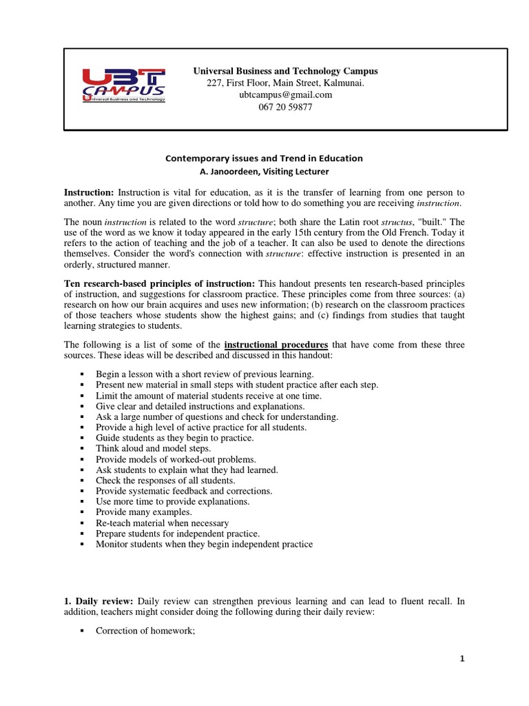 Ten Principles of Effective Instruction | PDF | English As A Second Or ...
