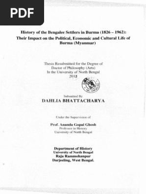 History Of The Bengalee Settlers In Burma 16 To 1962 Their Impact On The Political Economic And Cultural Life Of Burma Myanma Pdf Myanmar Bangladesh
