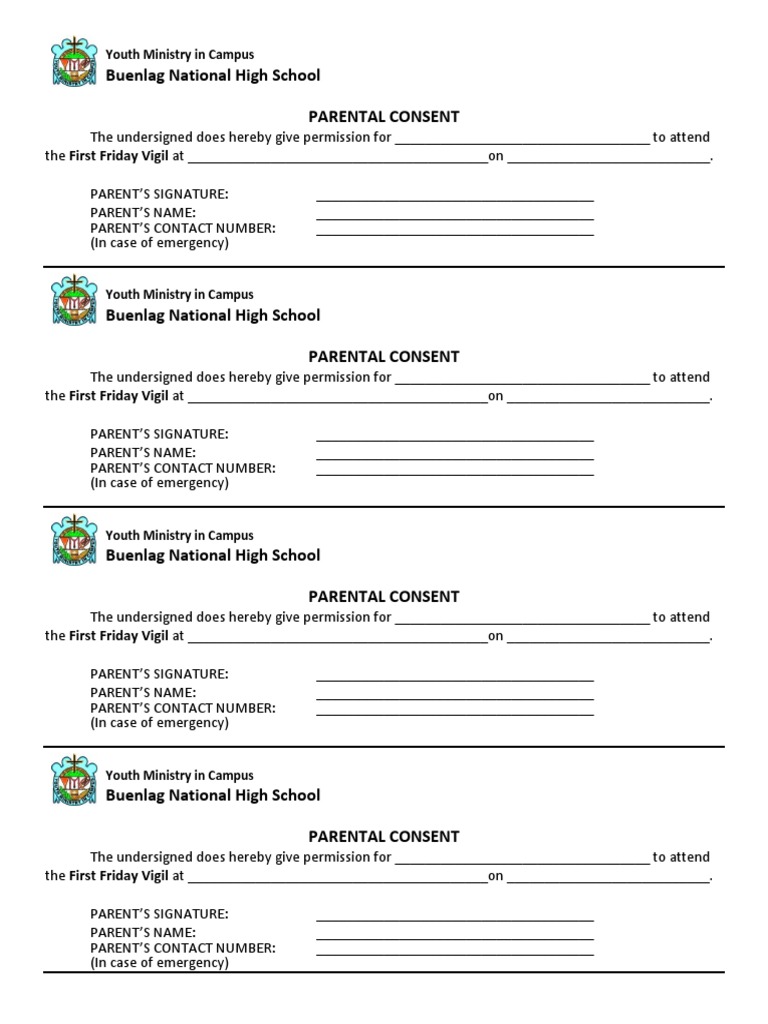 Parental Consent for Youth Vigil Event | PDF