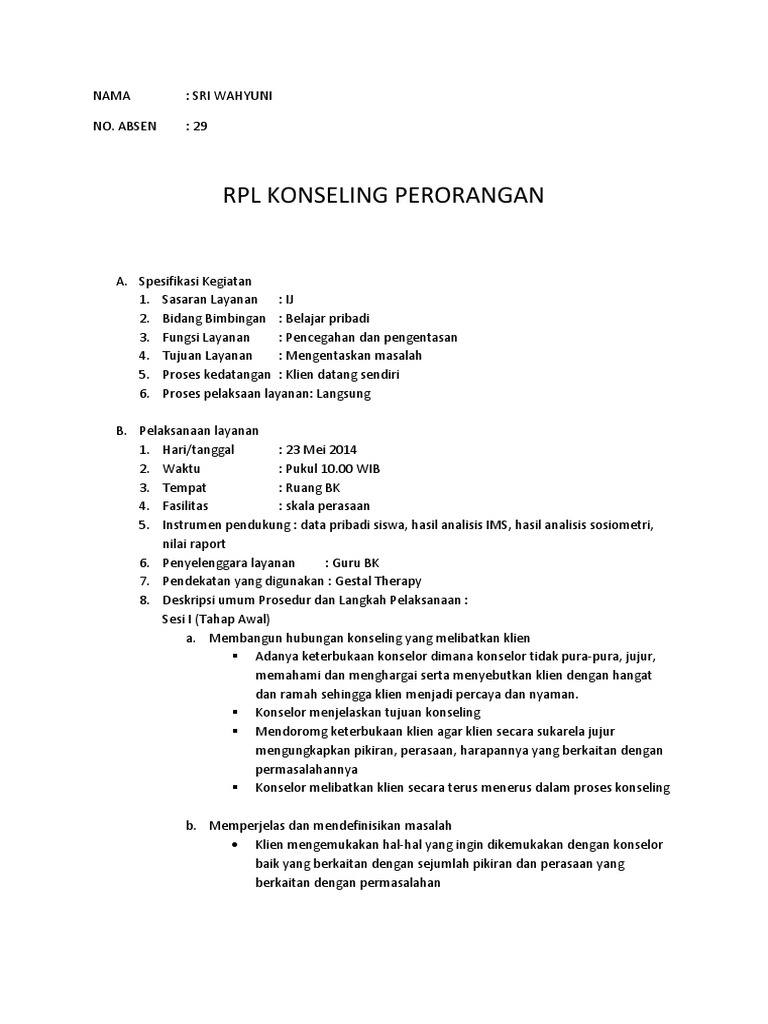 Contoh Laporan Konseling Individu Soal Rumit