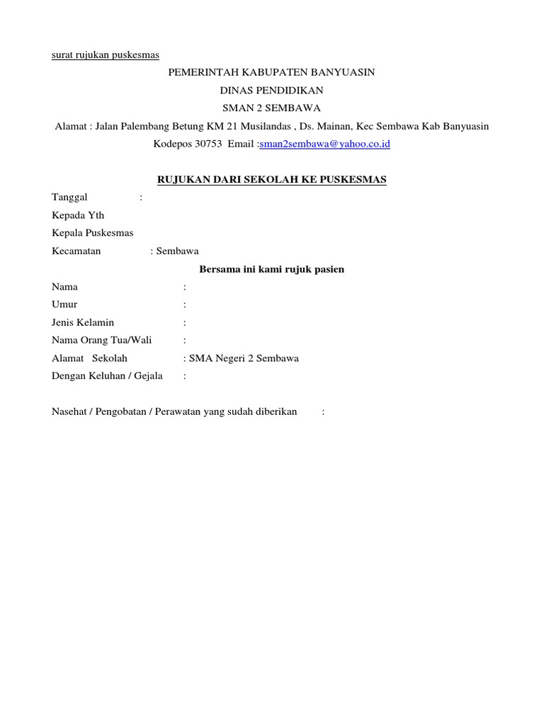 Contoh Surat Rujukan dari Puskesmas ke Rumah Sakit – Community Saint Lucia