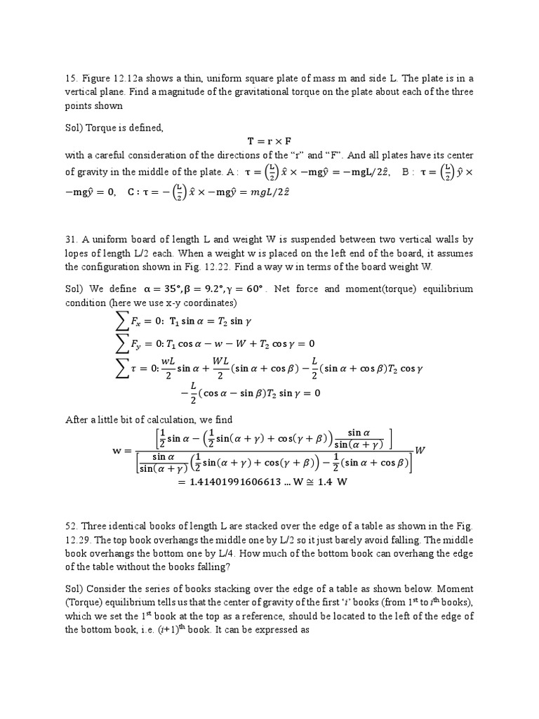 Torque Problems and Solutions Guide | PDF | Torque | Mass