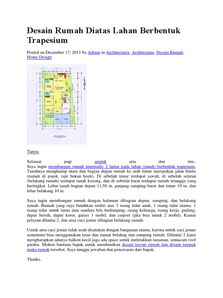 Desain Rumah Diatas Lahan Berbentuk Trapesium PDF Desain Rumah Diatas Lahan Berbentuk Trapesium PDF