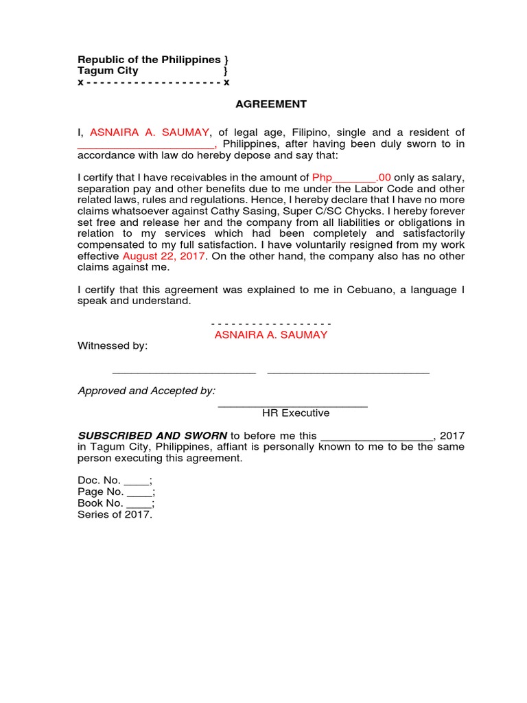Employee Release Agreement | PDF | Finance & Money Management