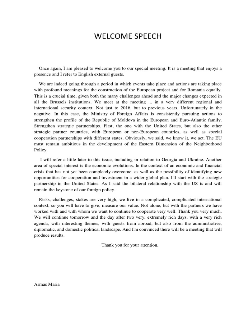Short Welcome Speech For Meeting Sample