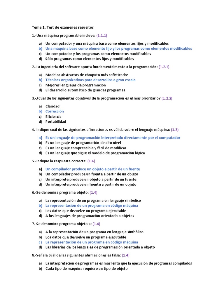 Test de Exámenes de Programación | PDF | Compilador | Programa de ...