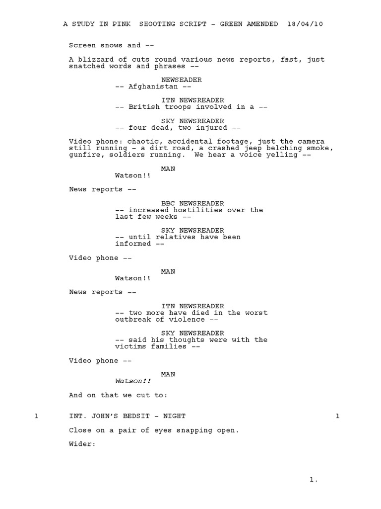 Sherlock A Study In Pink Final Shooting Script Minor Sherlock Holmes Characters Sherlock Tv Series