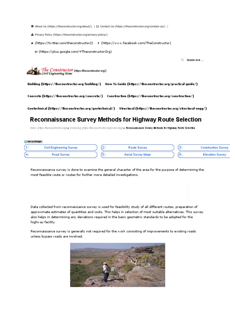 Reconnaissance Survey Methods For Highway Route Selection PDF