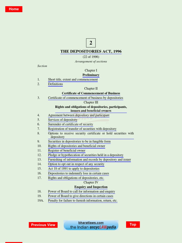 The Depositories Act 1996 | PDF | Securities (Finance) | Legal Concepts