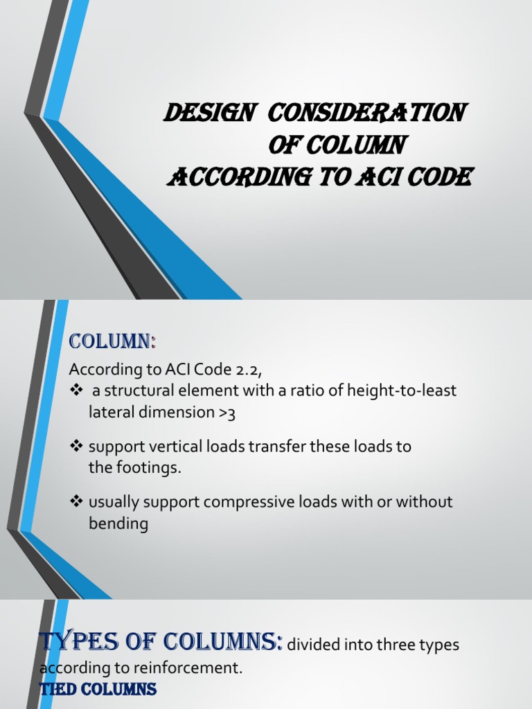 Design Consideration of Column According To Aci Code | PDF | Column ...