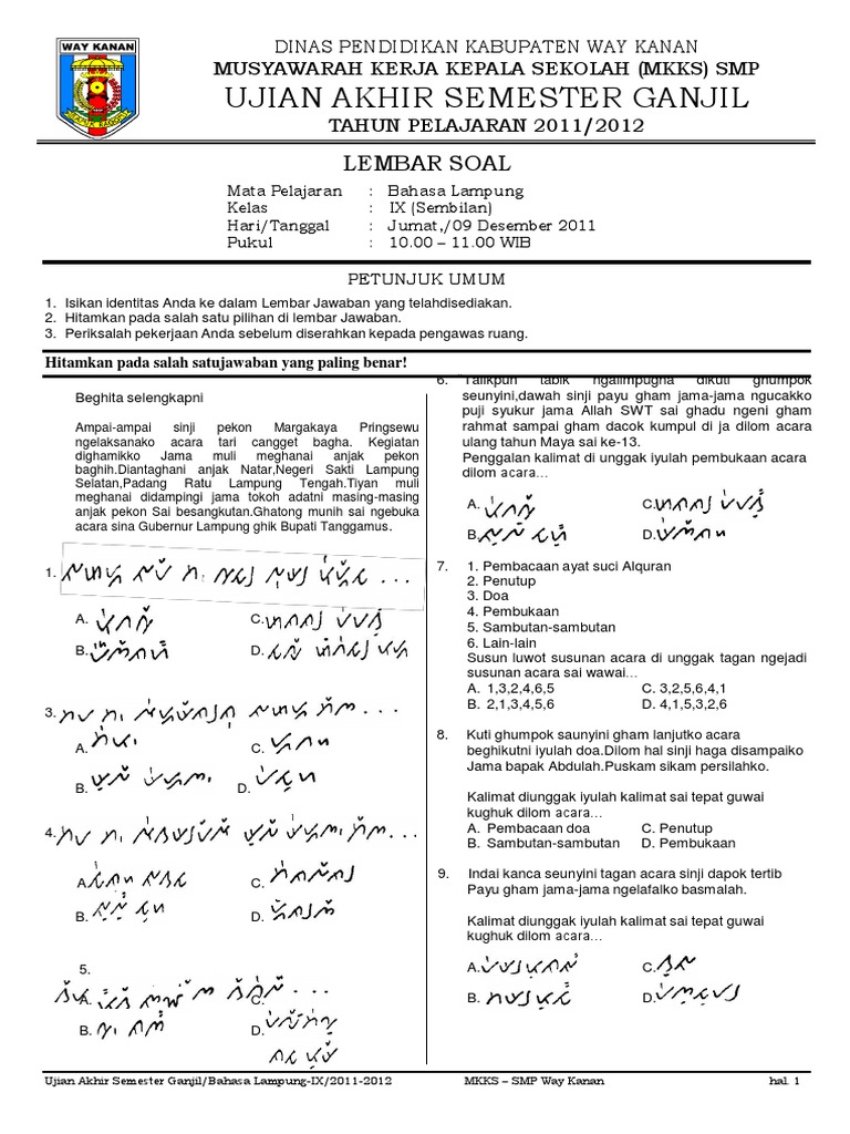 Naskah Soal Kelas Bhs Lampung Kelas Ix