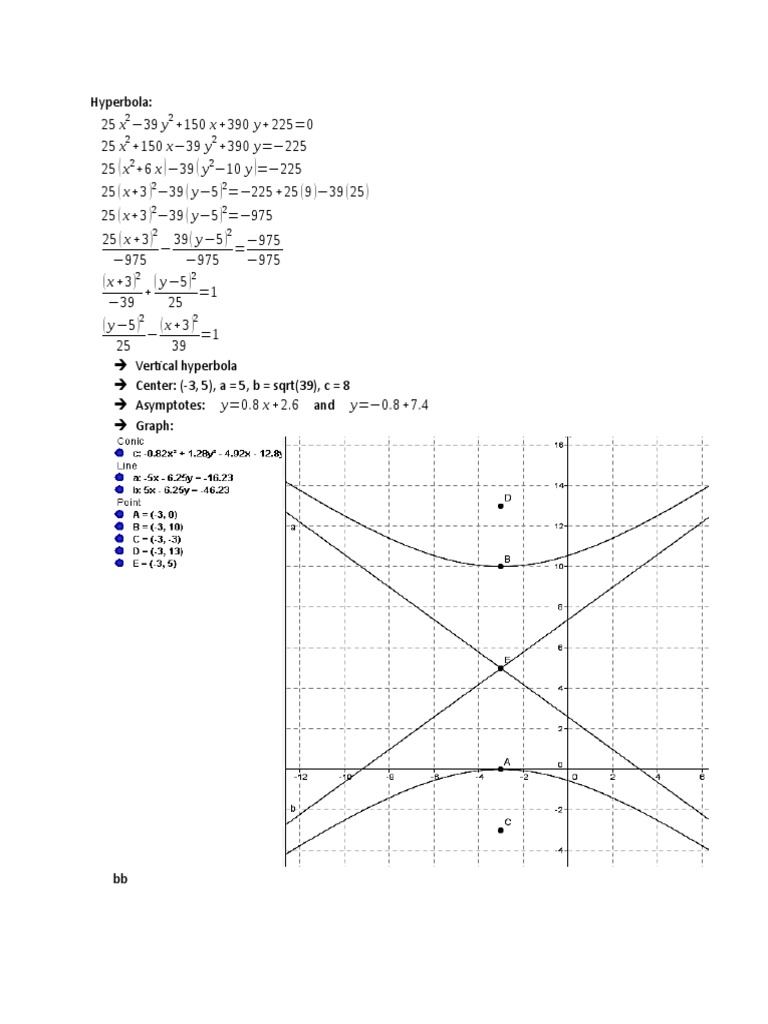 Vertical Hyperbola Equation and Graph | PDF