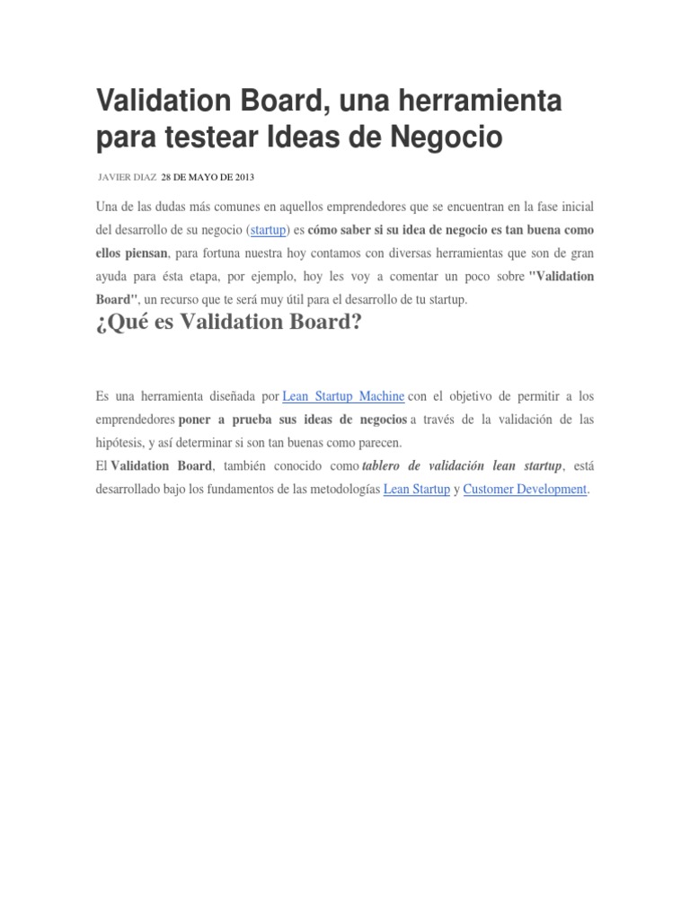 Validation Board | PDF | Empresa de inicio | Pequeñas empresas y ...
