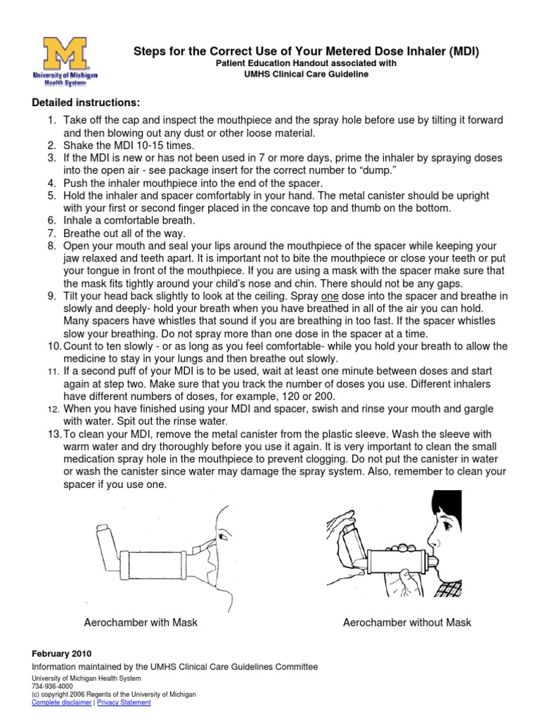 Steps For The Correct Use of Your Metered Dose Inhaler (MDI) Mdi PDF ...