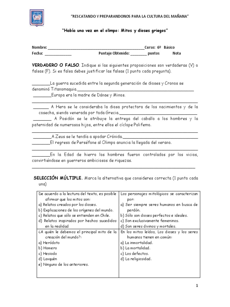 Resumen Del Libro Mitos Griegos Rincon Del Vago Prueba Habia Una Vez en El Olimpo | PDF | Zeus | Hera