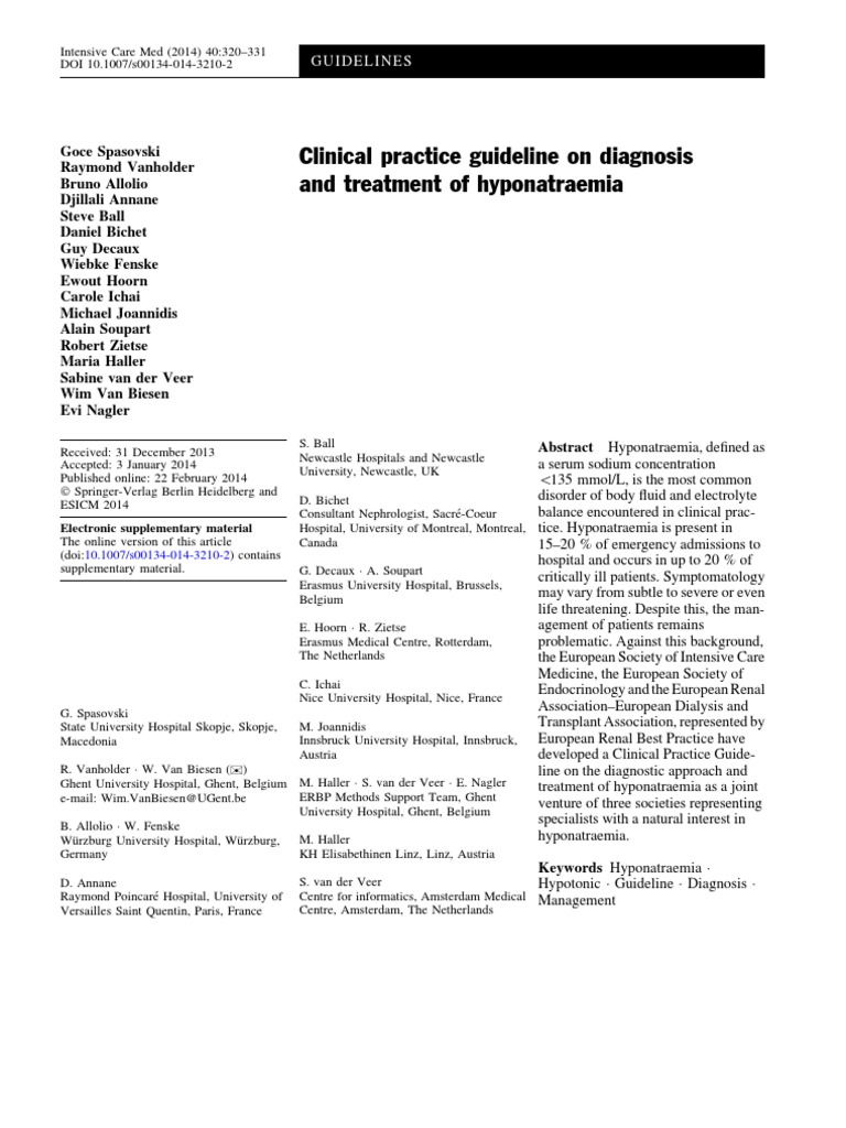 Clinical Practice Guideline On Diagnosis and Treatment of Hyponatremia ...