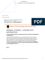Blaine Police Department MN Alert: Missing Juvenile - Looking For Information