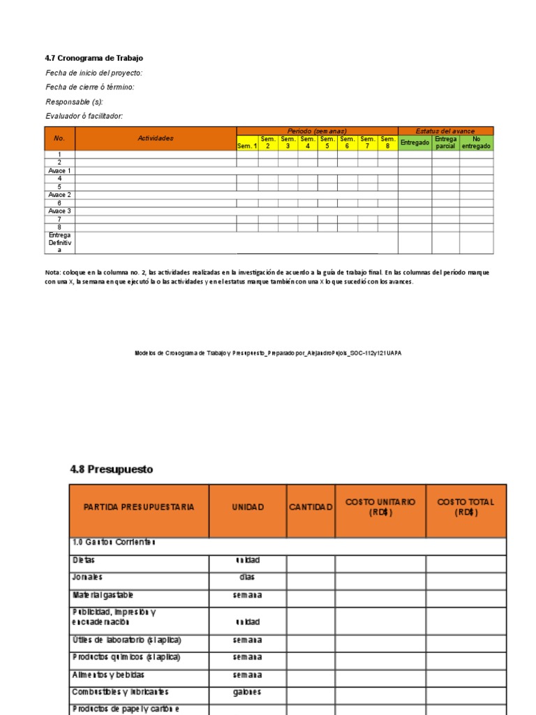 Cronograma y Presupuesto de Proyecto | PDF | Presupuesto | Economias