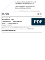 Récépissé de Demande D'une Carte Nationale D'identité Biométrique Et Électronique Via Internet