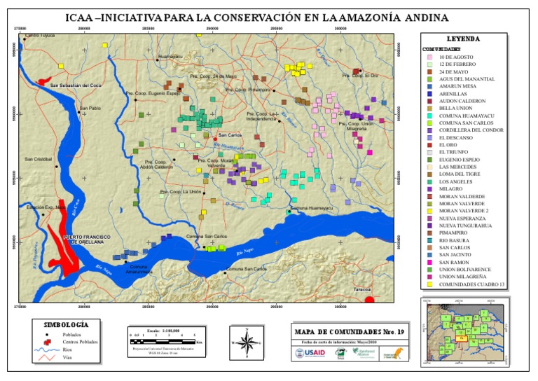 Mapa de comunidades 19, 10 de Agosto, 12 de Febrero, 24 de Mayo, Aguas ...