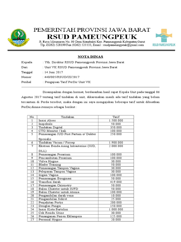 Nota Dinas Pengajuan Kebutuhan Unit