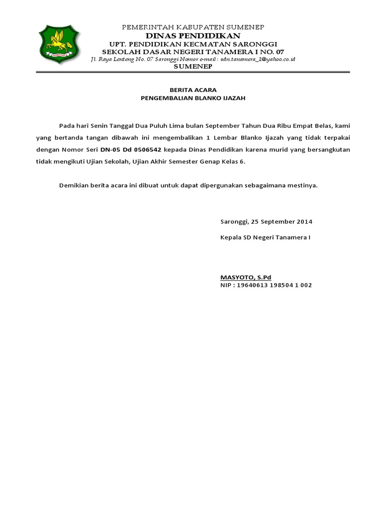 Berita Acara Pengembalian Ijazah | PDF