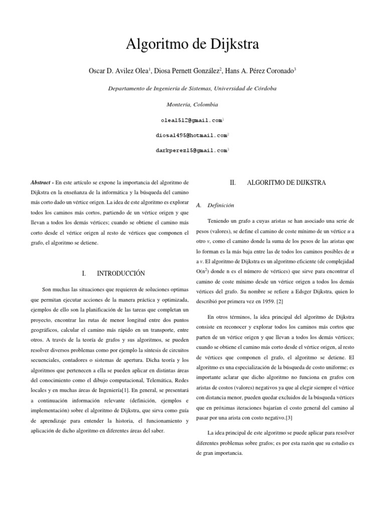 Algoritmo de Dijkstra - Artículo | PDF | Teoría de grafos | Informática ...