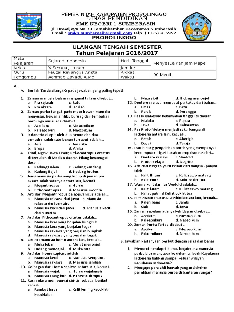 Soal Sejarah Kelas 10 Dan Jawabannya Seputar Sejarah