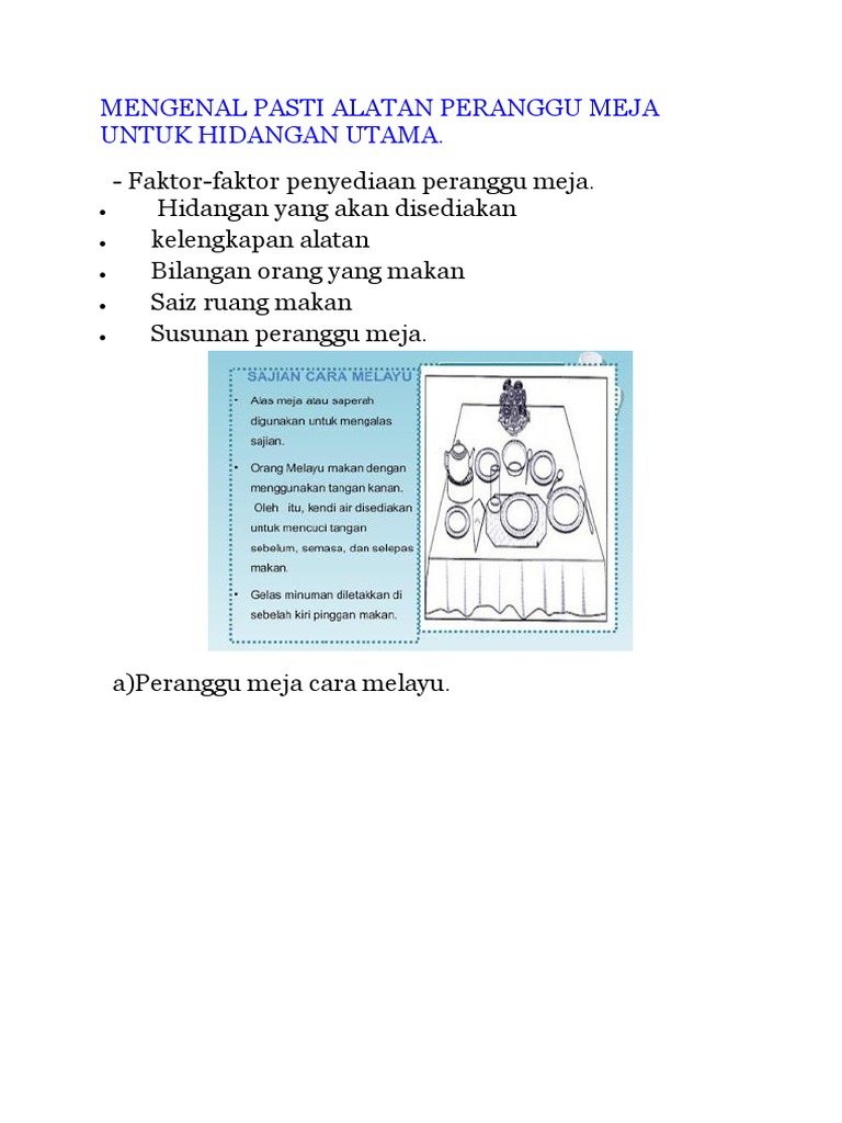 Nota Alatan Peranggu Meja Untuk Hidangan Utama | PDF | Memasak, Makanan ...