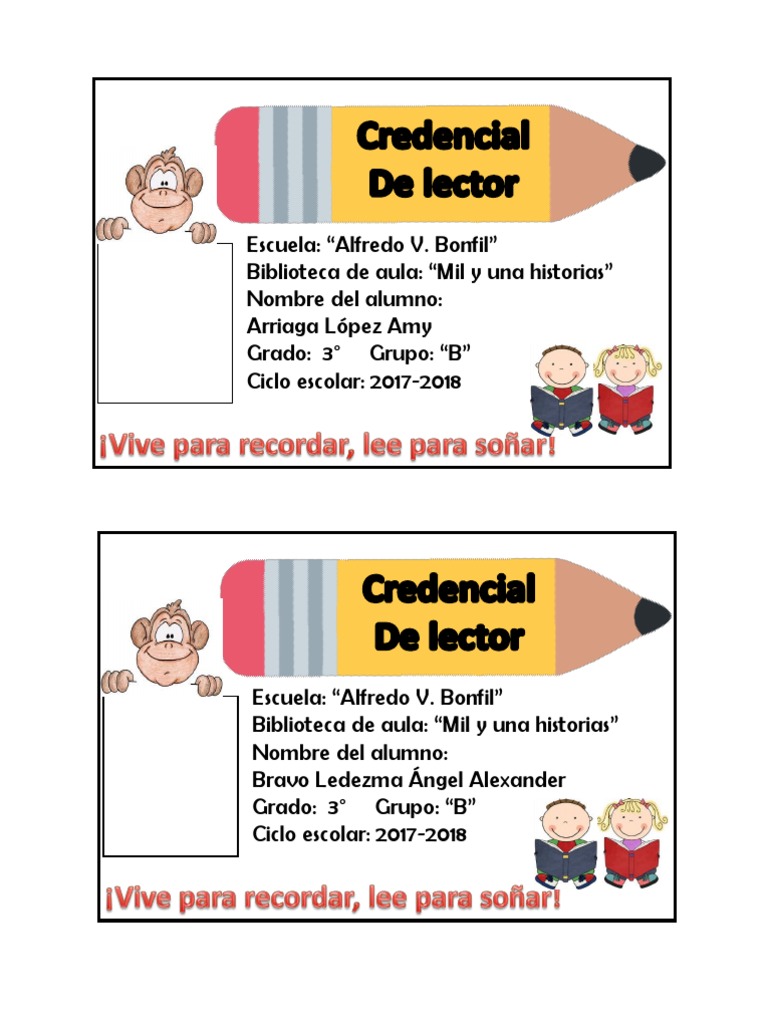 Credenciales de Biblioteca Escolar 3° B | PDF
