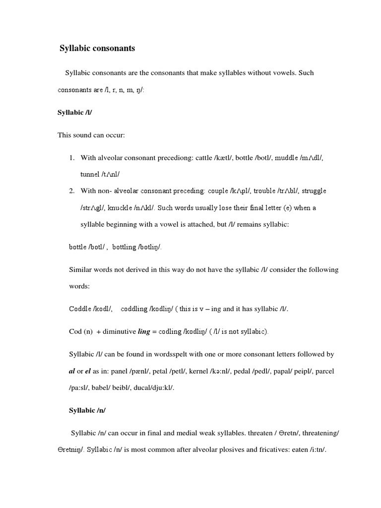 Understanding Syllabic Consonants | PDF | Syllable | Consonant