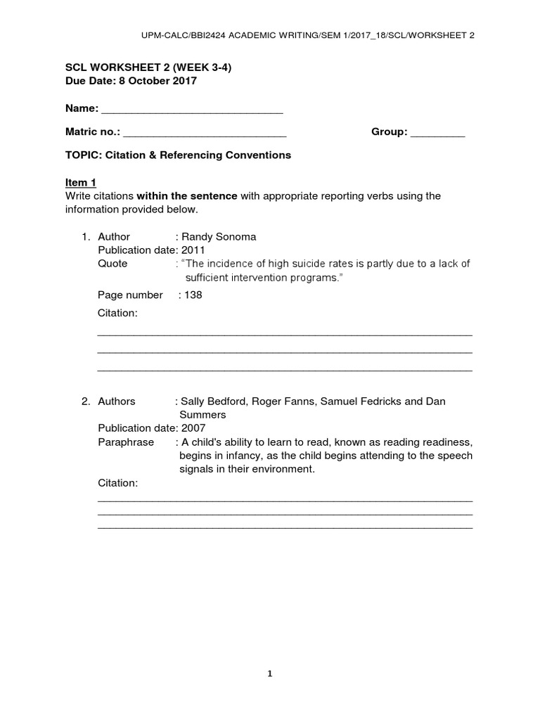 worksheet Paraphrase Worksheet bbi2424 scl worksheet 2 week 3 4 citation referencing conventions dieting weight loss